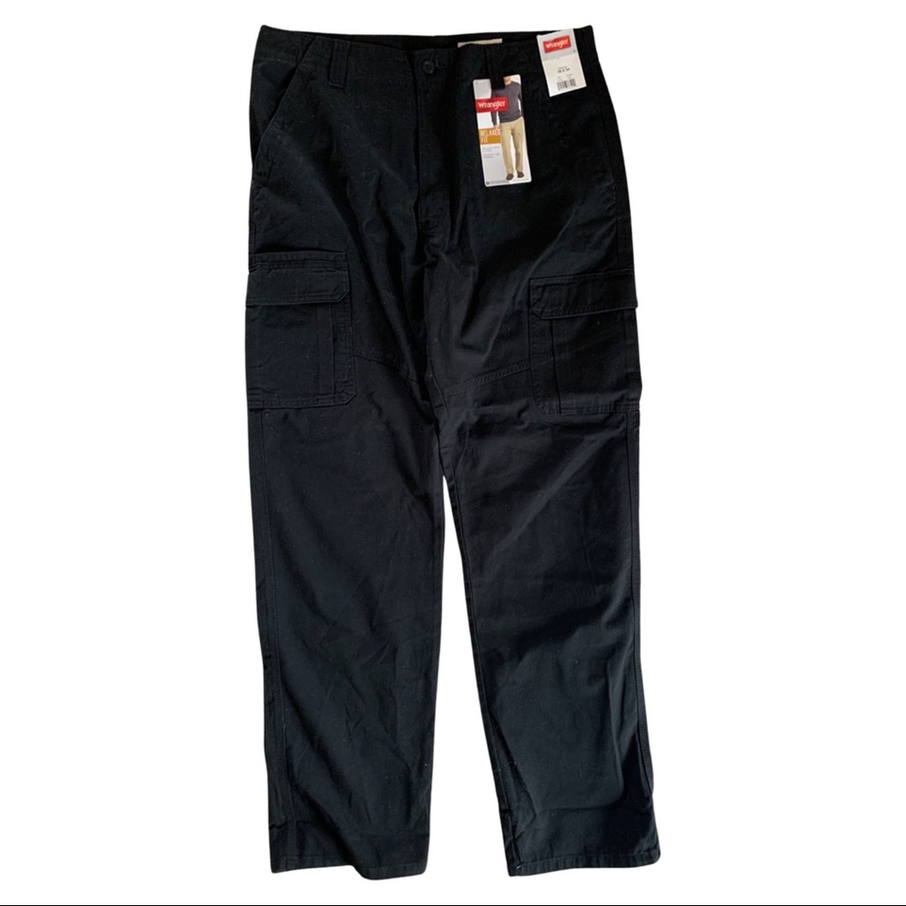 Mens Wrangler Relaxed Fit Pants Black 36x34 Brand New With Tags